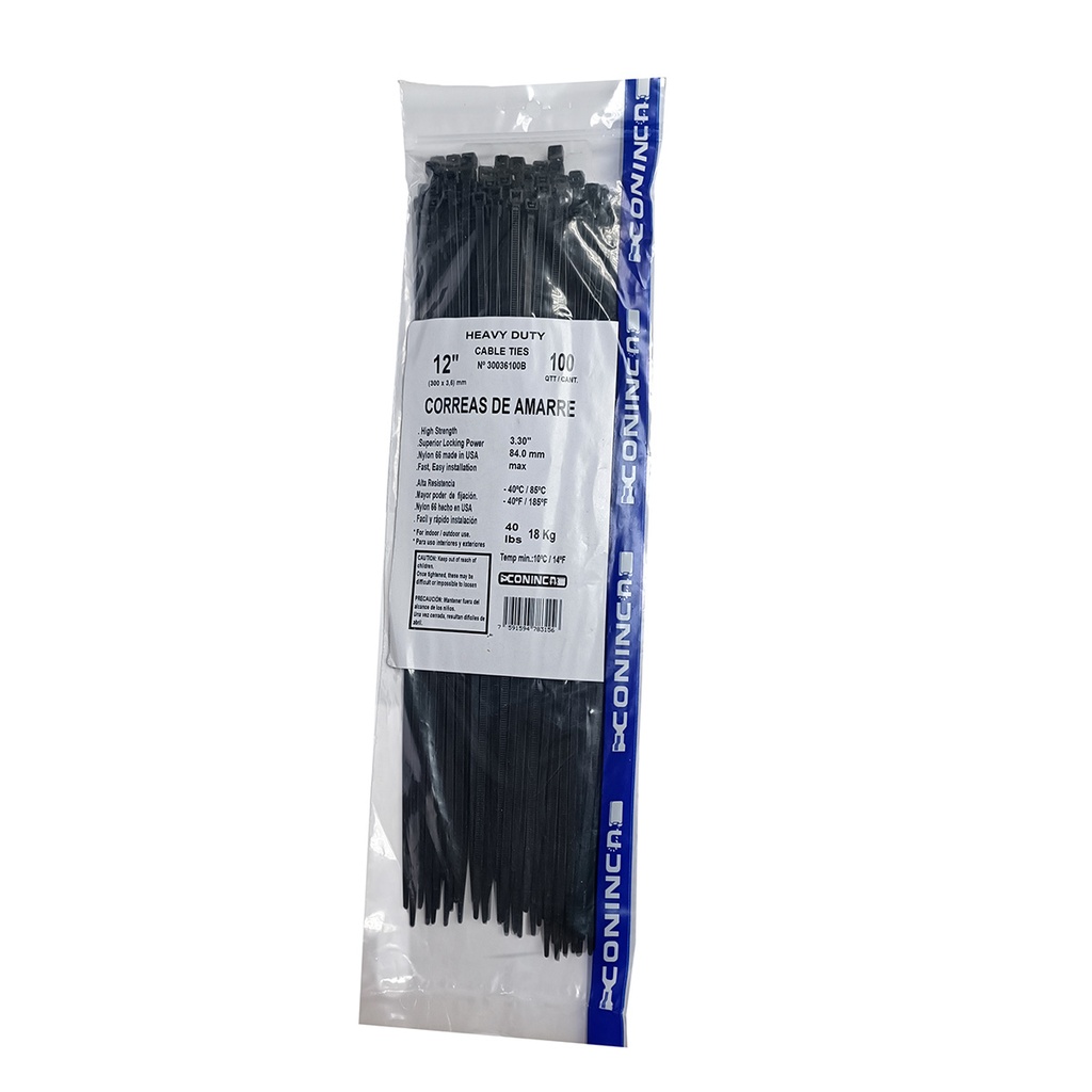 AMARRES PLASTICOS (TIRRA) 12" PAQUETE 100PZAS CONINCA