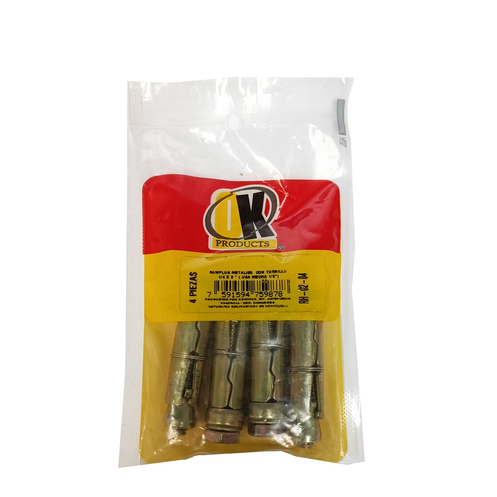 RAW PLUGS METALICO No. RH-02 C/TORNILLOS 1/4x2 CONINCA