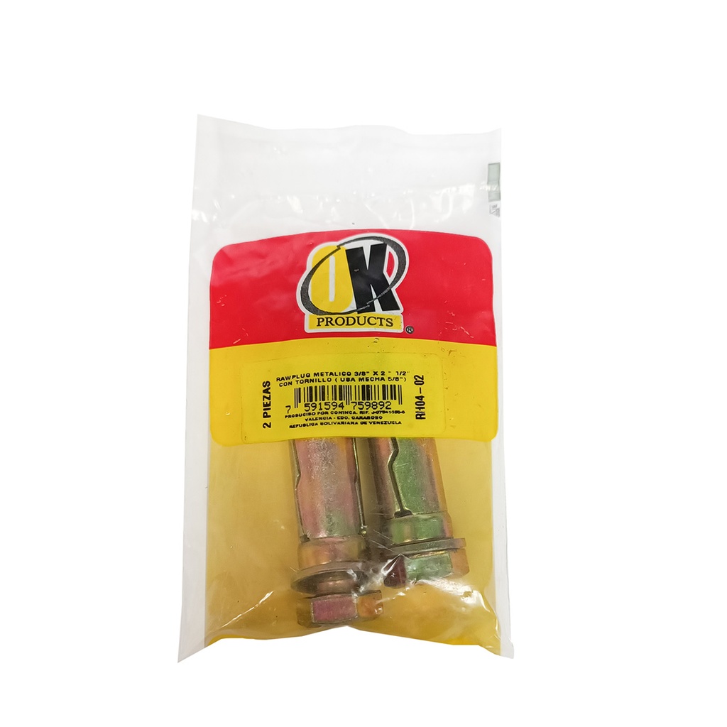RAW PLUGS METALICO No. RH-04 C/TORNILLOS 3/8x2,5 CONINCA