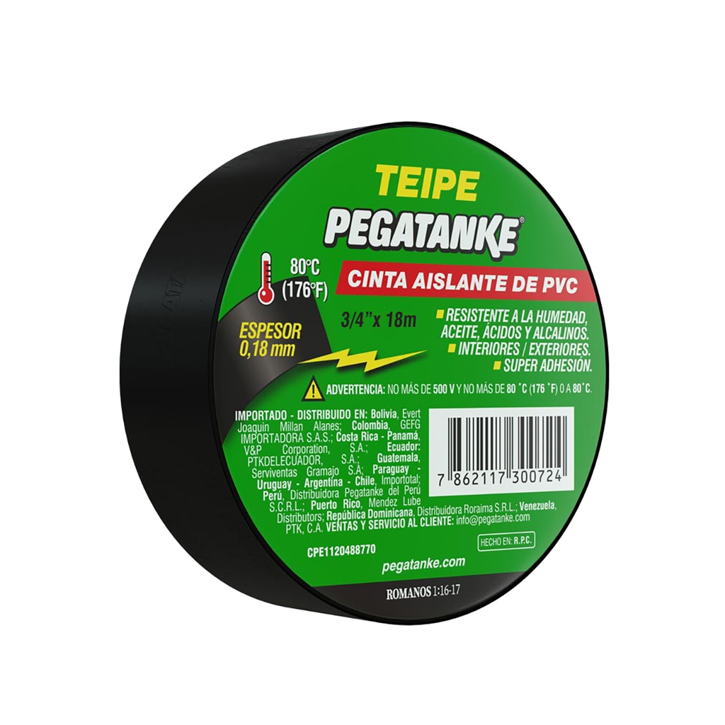 TEIPE NEGRO  3/4"x18mmx 18m PEGATANKE